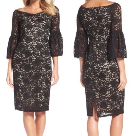 ADRIANNA PAPELL Monet Black Lace Off The Shoulder Dress size 8 - Picture 1 of 7